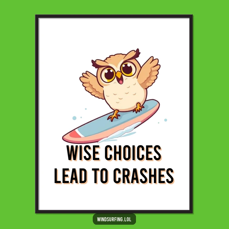 Free Printable Owl Art - Funny Surfing Mishap Wall Decor Downloadable Gift