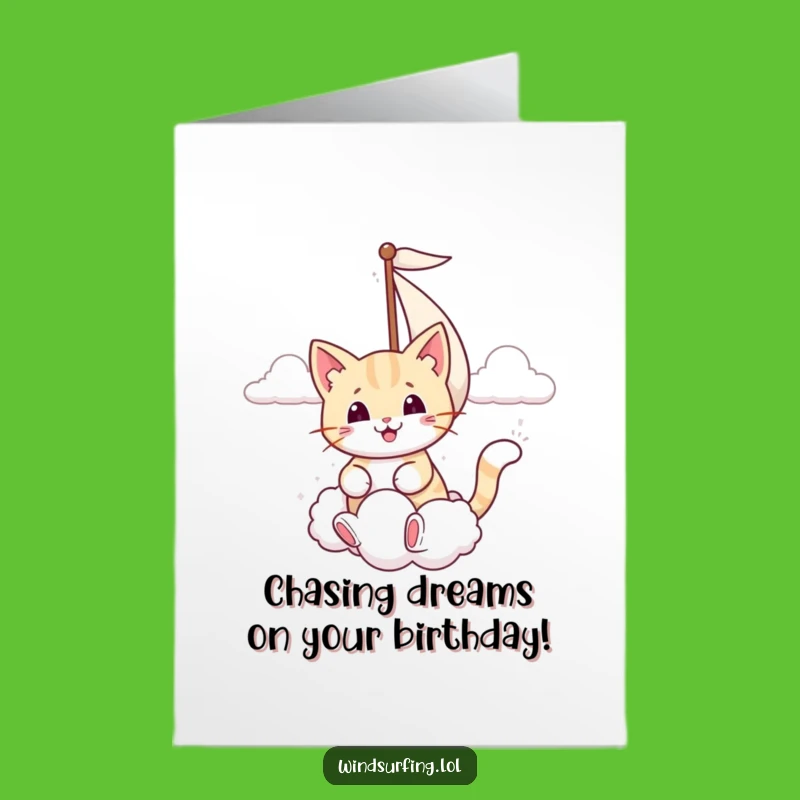 Free Printable Birthday Card: Smiling Cat Cloud Sail Funny Downloadable Gift