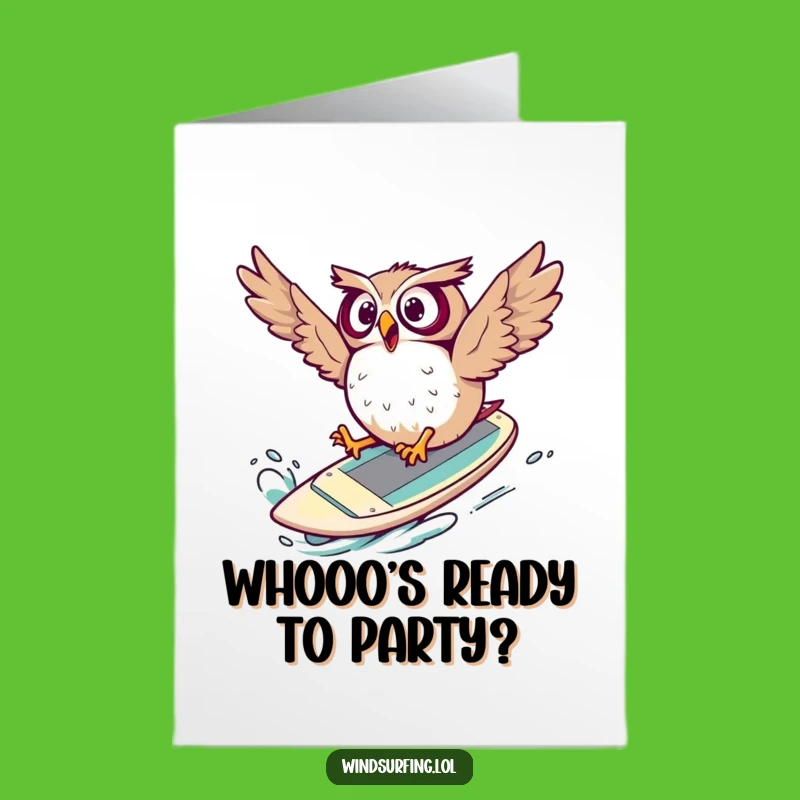 Free Printable Birthday Card: Funny Falling Owl, Windsurf Mishap, Downloadable Gift