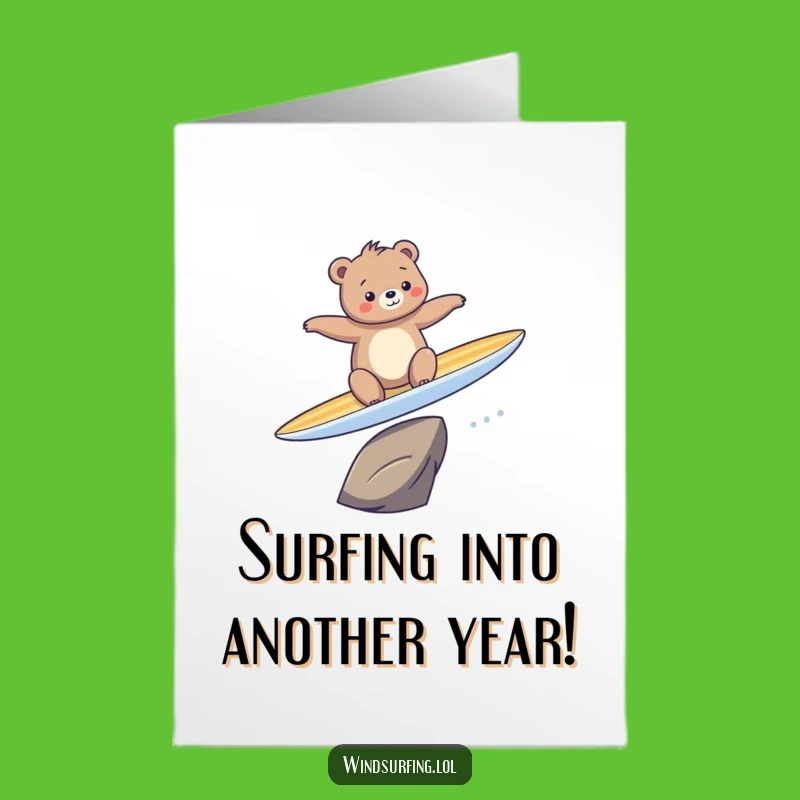 Free Printable Birthday Card: Funny Surfing Bear, Hilarious Downloadable Gift for Him