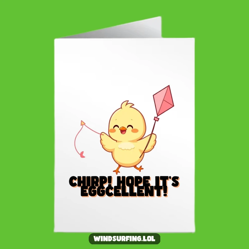 Free Printable Birthday Card: Happy Chick Kite Sailing, Funny Downloadable Gift