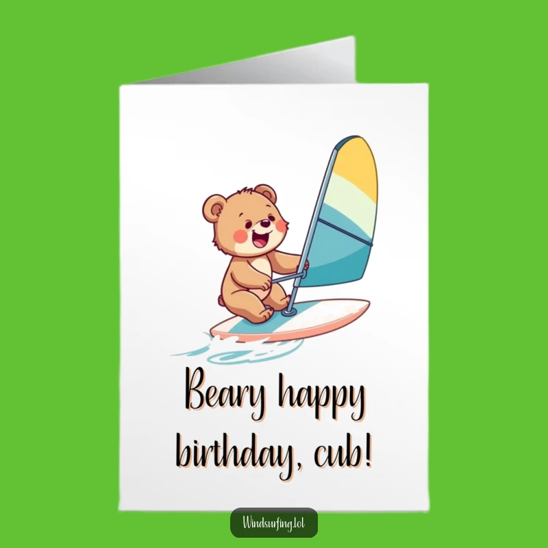 Free Printable Birthday Card: Joyful Bear Cub Surfing for a Fun Downloadable Gift