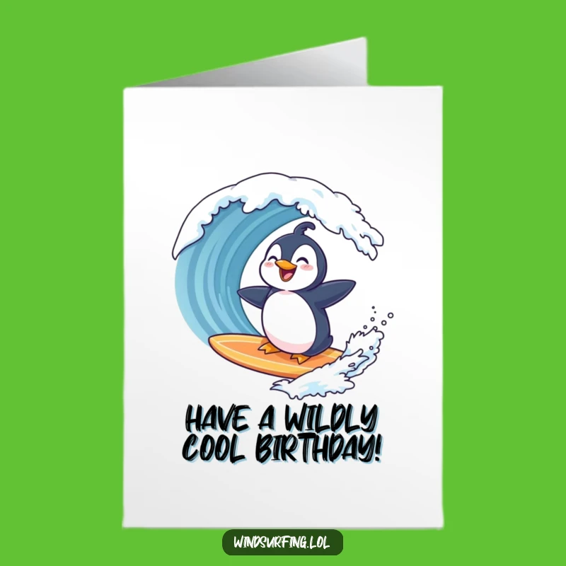Free Printable Birthday Card: Penguin Surfer Laughing - Hilarious Downloadable Gift!