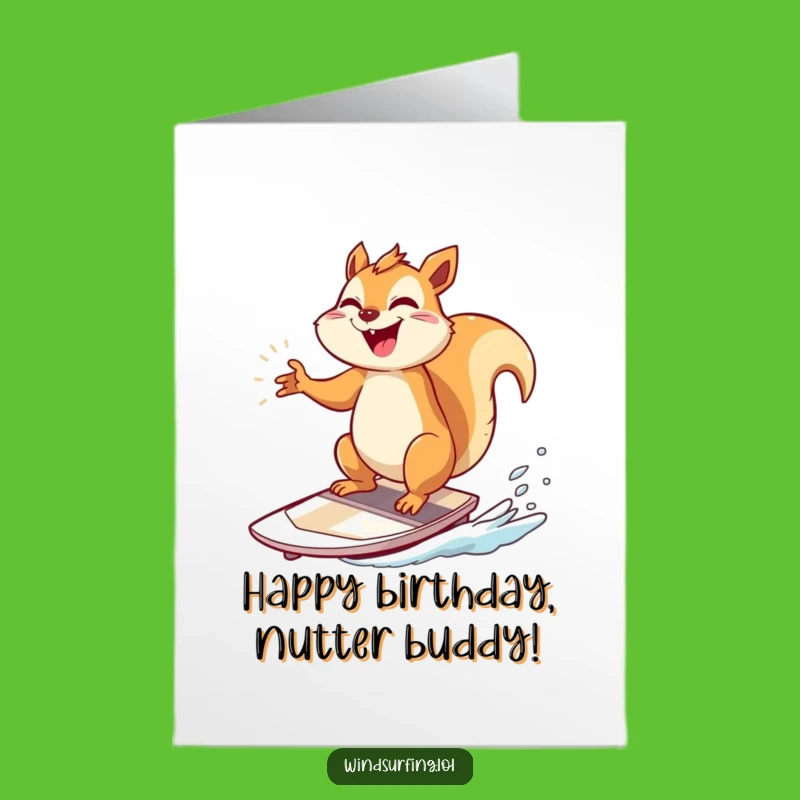 Free Printable Birthday Card: Giggling Squirrel Windsurfer, Hilarious Downloadable Gift