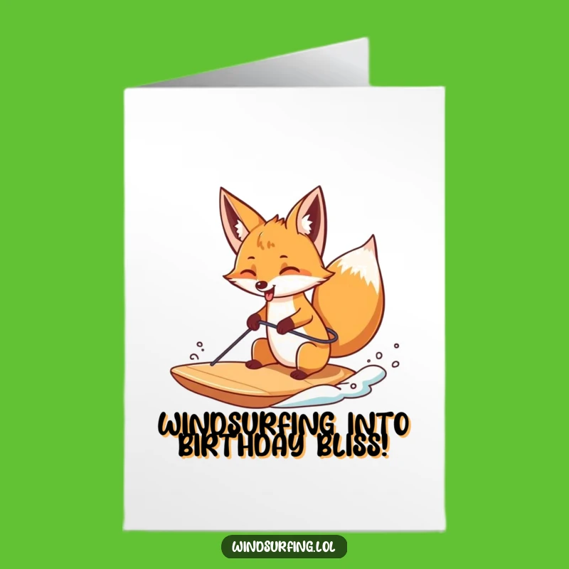 Free Printable Birthday Card: Tongue-Out Fox, Windsurfing Fun, Downloadable Gift