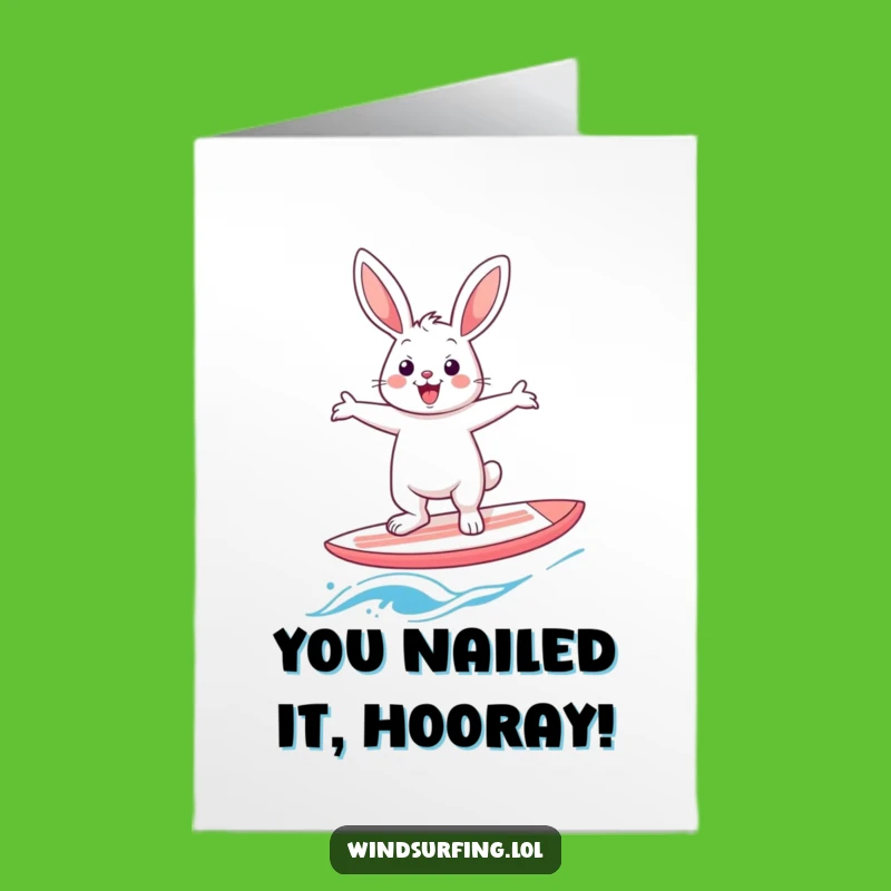 Free Printable Congrats Card: Cheerful Windsurfing Rabbit, Quick Downloadable Gift for Any Achievement