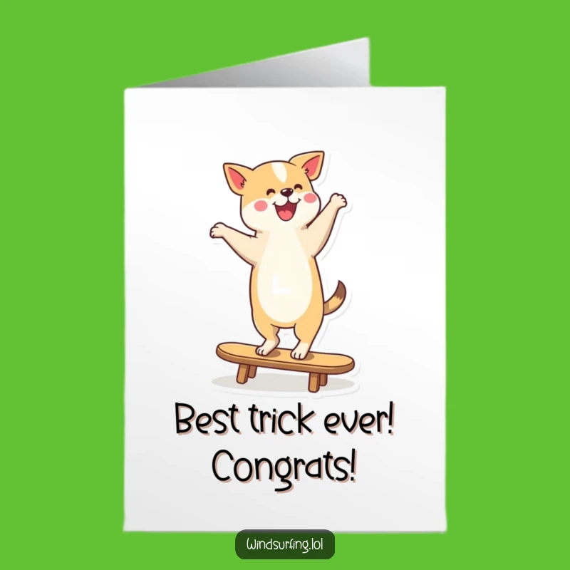 Free Printable Congrats Card: Dancing Dog Surfer, Funny Downloadable Gift for Pet Parents