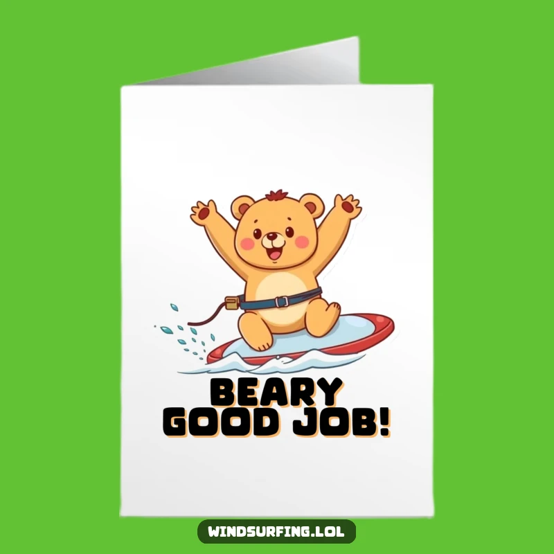 Free Printable Congrats Card: Happy Windsurfing Bear Funny Downloadable Gift