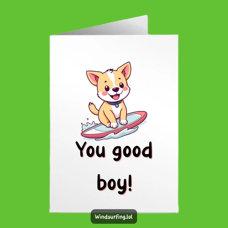 Free Printable Congrats Card: Windsurfing Dog Champion Funny Downloadable Gift
