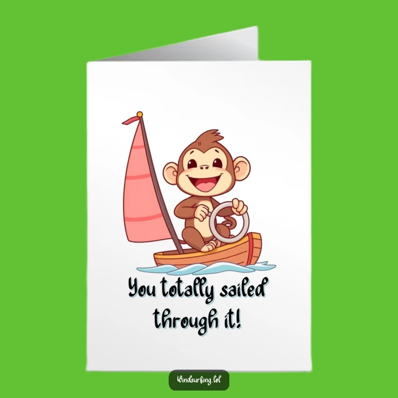 Free Printable Funny Monkey Congrats Card: Sailing Champion Downloadable Gift