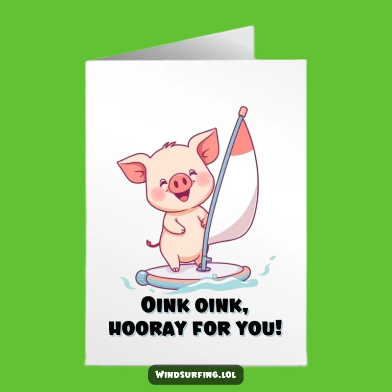 Free Printable Congrats Card: Adorable Piglet Windsurfer, Unique Downloadable Gift!