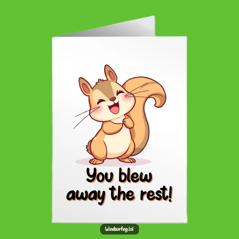 Free Printable Congrats Card: Windblown Squirrel, Dramatic Gust, Downloadable Success