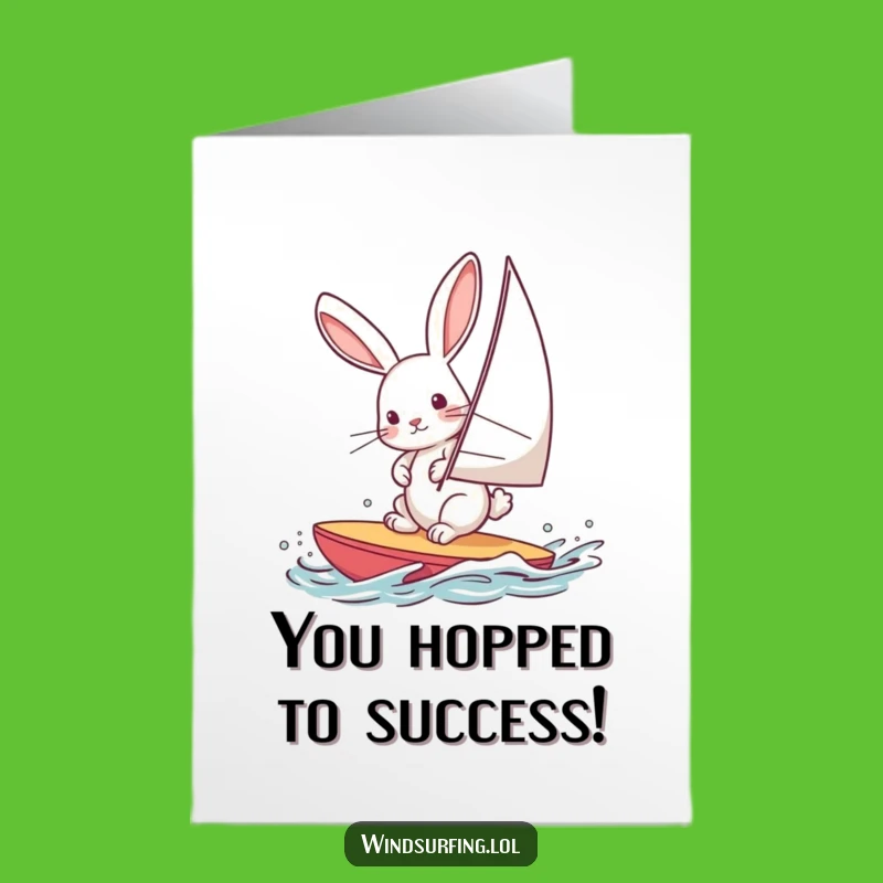 Free Printable Congrats Card: Windsurfing Rabbit Success Funny Downloadable Gift