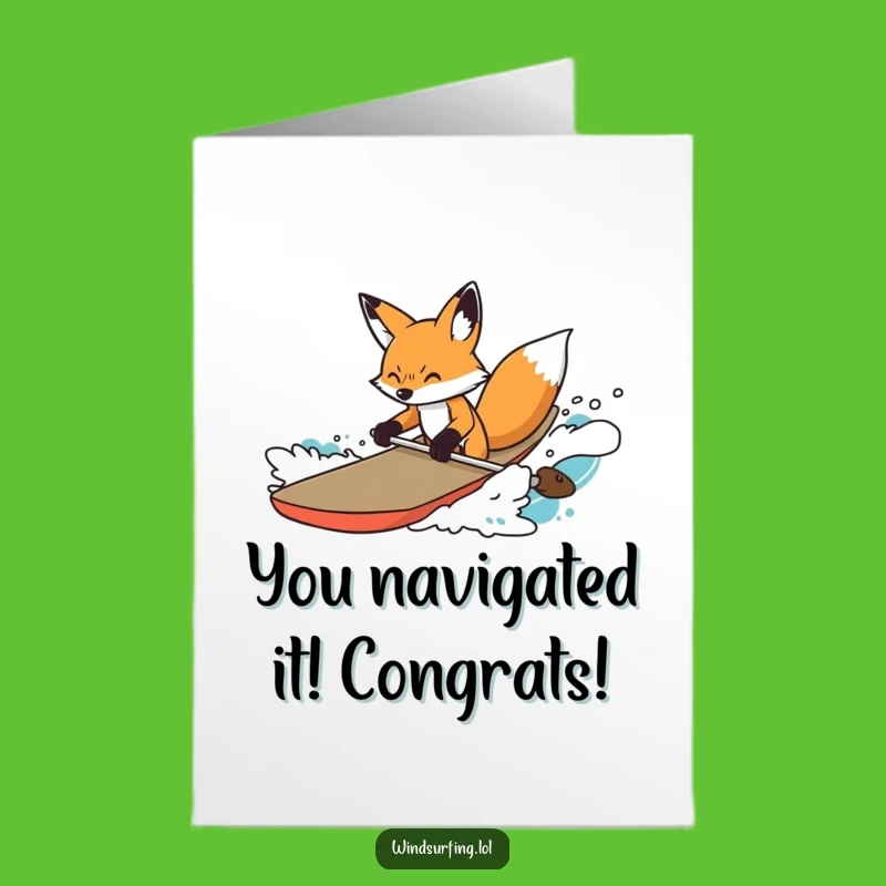 Free Printable Congrats Card: Determined Fox Surfer, Overcoming Challenges, Funny Downloadable Gift