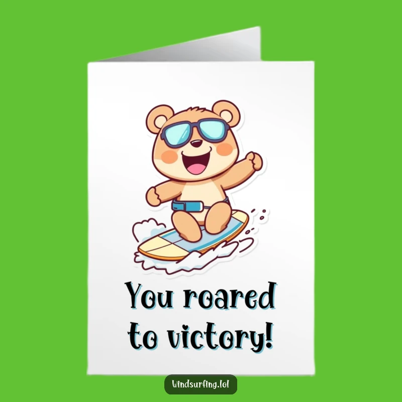 Free Printable Congrats Card: Windsurfing Bear Victory Funny Downloadable Gift