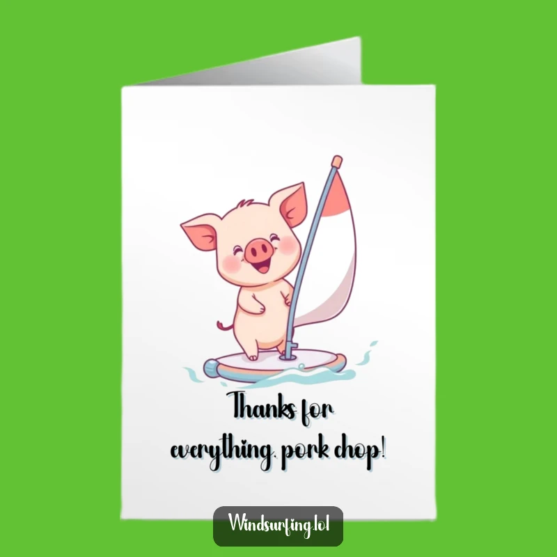 Free Printable Thank You Card: Cute Piglet Windsurfer, Sweet Downloadable Gift!
