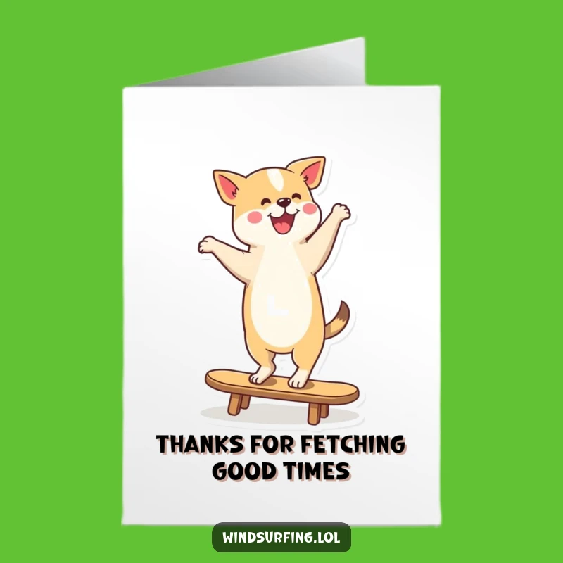 Free Printable Thank You Card: Dancing Dog Surfer, Funny Downloadable Gift for Pet Lovers