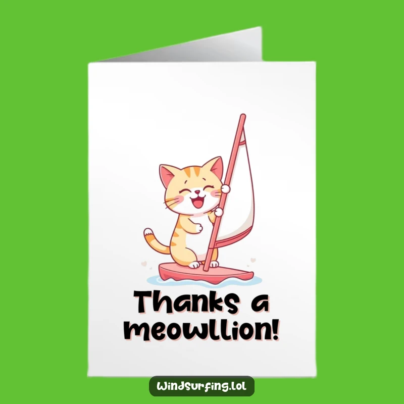 Free Printable Thank You Card: Grateful Cat Windsurfer - Express Thanks Hilariously