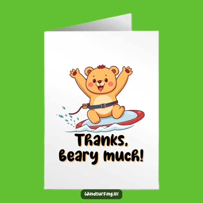 Free Printable Thank You Card: Happy Windsurfing Bear Funny Downloadable Gift