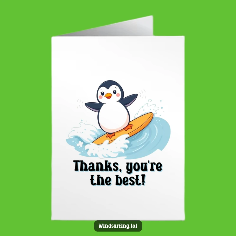 Free Printable Thank You Card: Penguin Windsurfer Says Thanks - Cool Appreciation