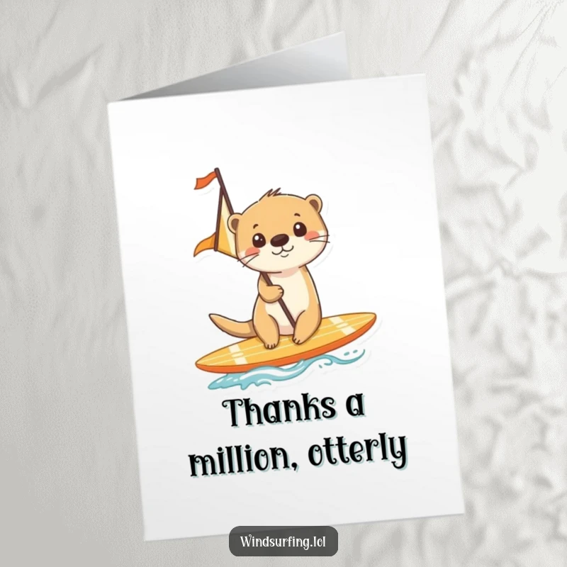 Funny Free Printable Thank You Card of a cheerful otter smoothly surfing on a sailboard, perfect for expressing thanks.