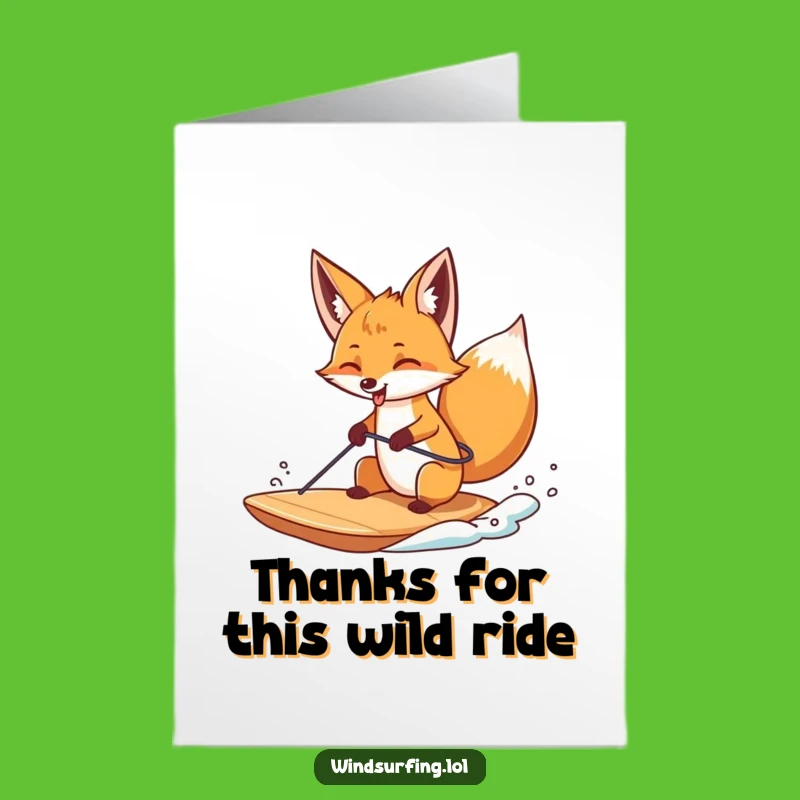 Free Printable Thank You Card: Tongue-Out Fox, Windsurfing Thanks, Downloadable Gratitude