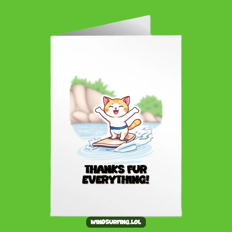 Free Printable Thank You Card: Windsurfing Cat Grateful Funny Downloadable Gift