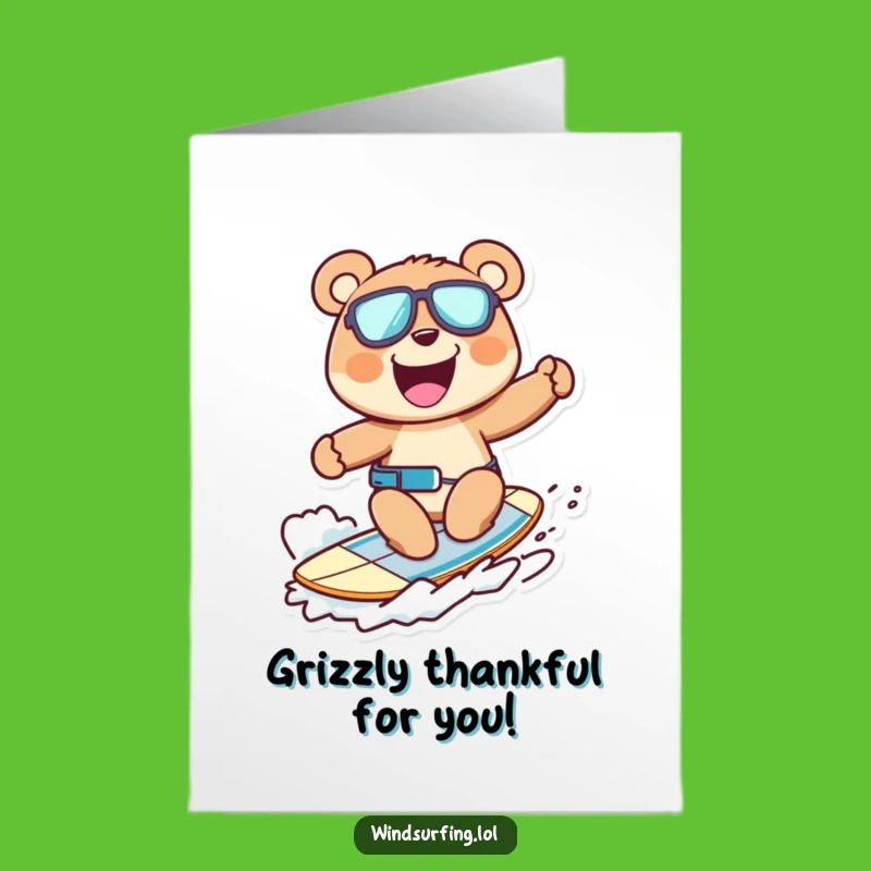 Free Printable Thank You Card: Windsurfing Bear Grateful Funny Downloadable Gift
