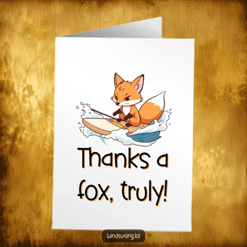 Funny Free Printable Thank You Card: A determined fox steering through choppy water, representing resilience.