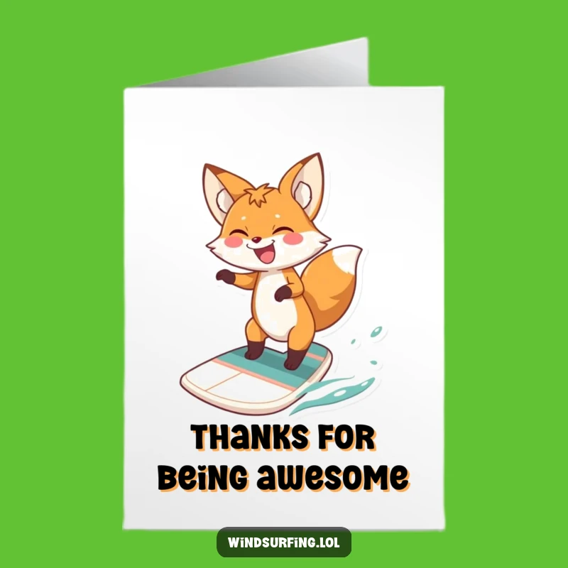Free Printable Thank You Card with Funny Windsurfing Fox Expressing Gratitude DIY