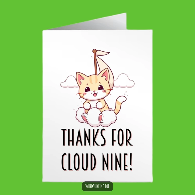 Free Printable Thank You Card: Smiling Cat Cloud Sail Funny Downloadable Gift
