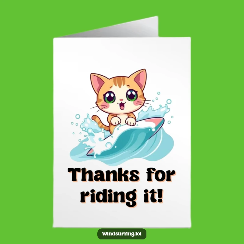 Free Printable Thank You Card: Surfing Cat, Funny Splashy Gratitude Gift