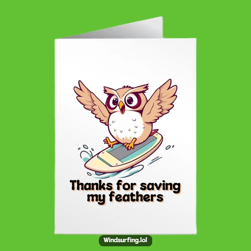 Free Printable Thank You Card: Surprised Owl Windsurf Fail, Funny Downloadable Gift
