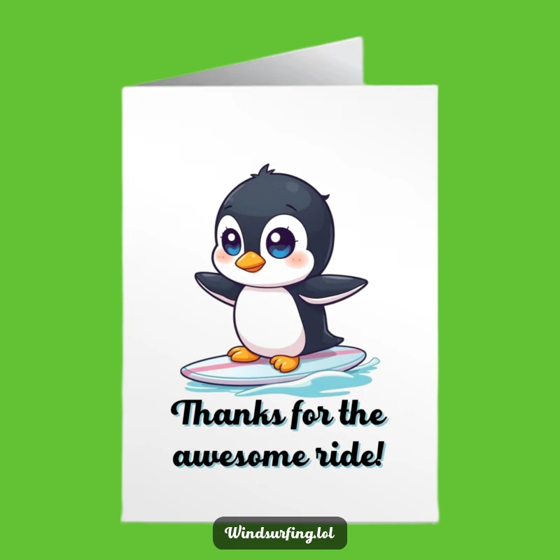 Free Printable Thank You Card: Penguin Surfer's Gratitude, Funny Downloadable Gift