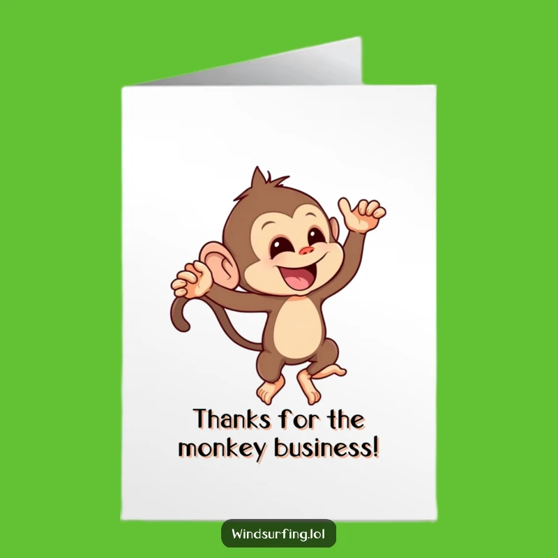 Free Printable Thank You Card: Mischievous Monkey Gust Funny Downloadable Gift