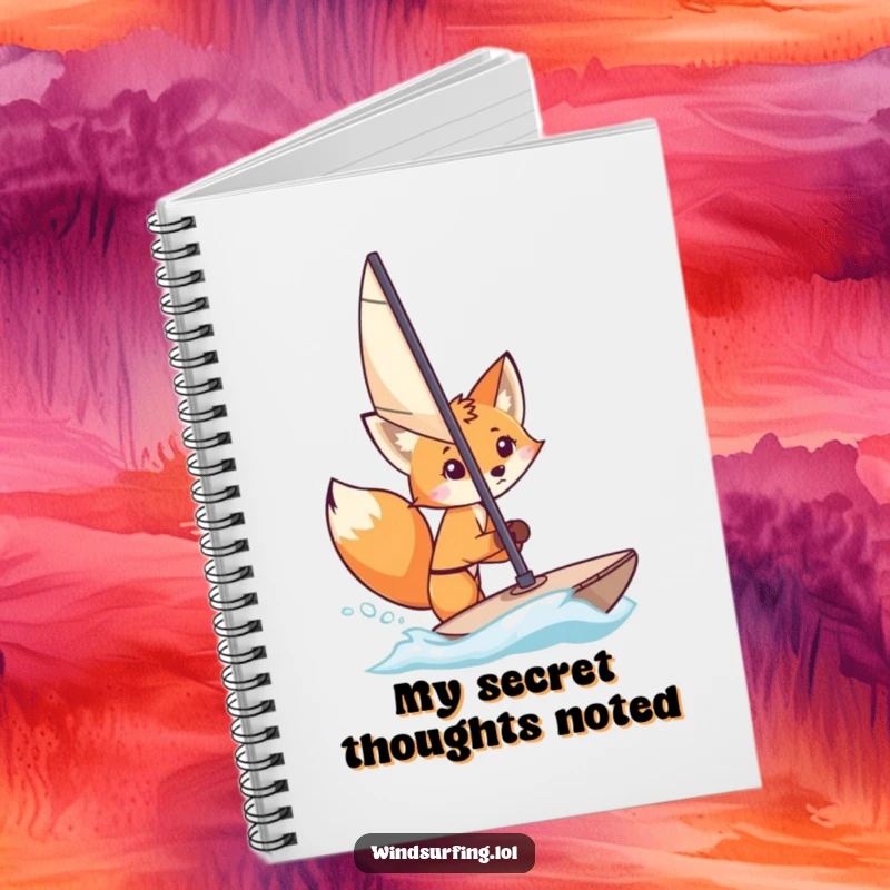 Funny Notebook: A curious fox peeks from behind a windsurfing sail, inspiring notes on adventure and hidden discoveries.