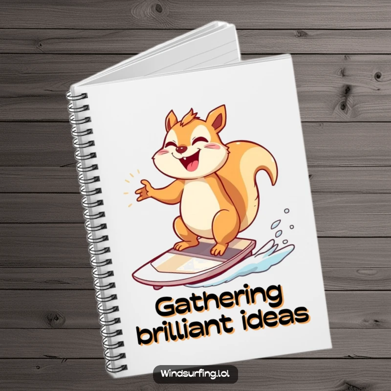 Funny Notebook: A squirrel poses triumphantly on a windsurfing board, perfect for your funny notes.