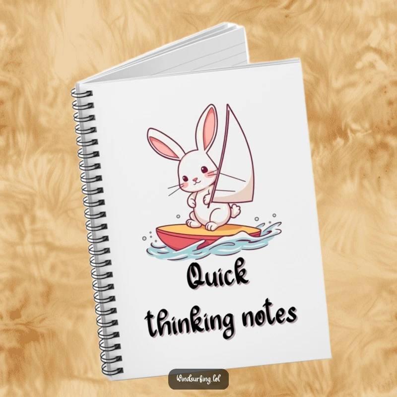 Funny notebook with a curious rabbit windsurfing, perfect for jotting down notes with hare flair and humor.