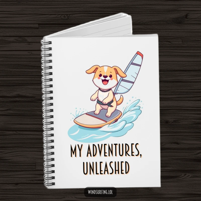 Funny Notebook: A happy dog windsurfing, perfect for capturing adventures with joy, a delightful funny gift.
