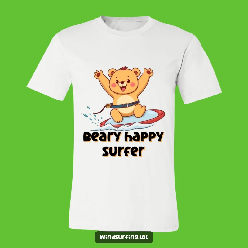 Funny Happy Bear Windsurfing T-Shirt - Exhilarating Character Tee
