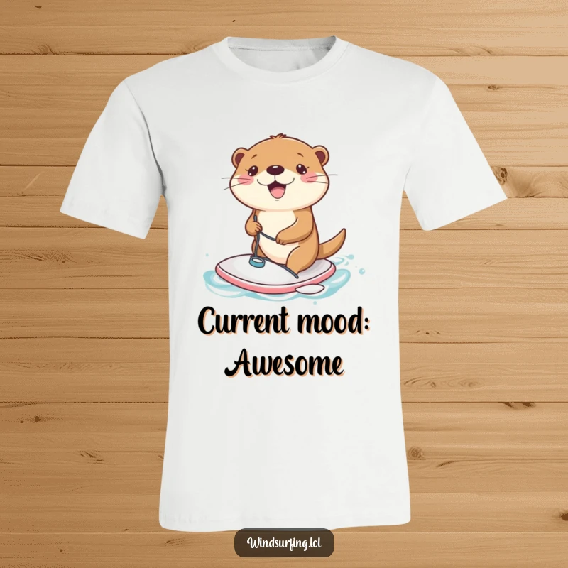 Funny T-Shirt: A joyful otter enthusiastically windsurfing on a miniature board, showcasing pure oceanic bliss.