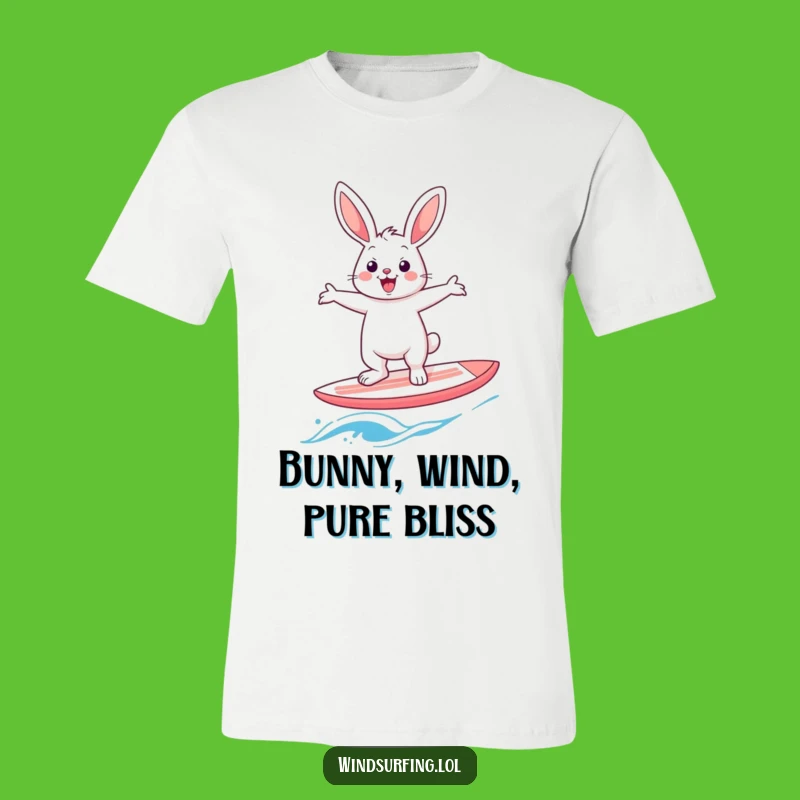 Funny Rabbit Windsurfer T-Shirt: Cheerful Hare's Extreme Balancing Act, Hilarious Gift