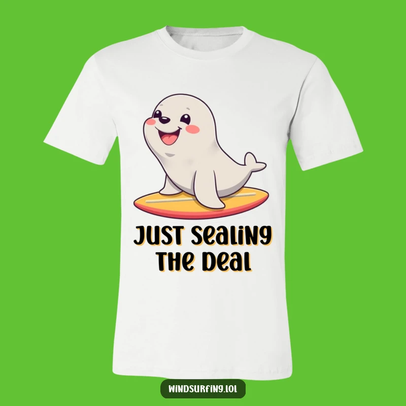 Funny Seal Surf T-Shirt: Happy Seal Riding Board, Awesome Tee