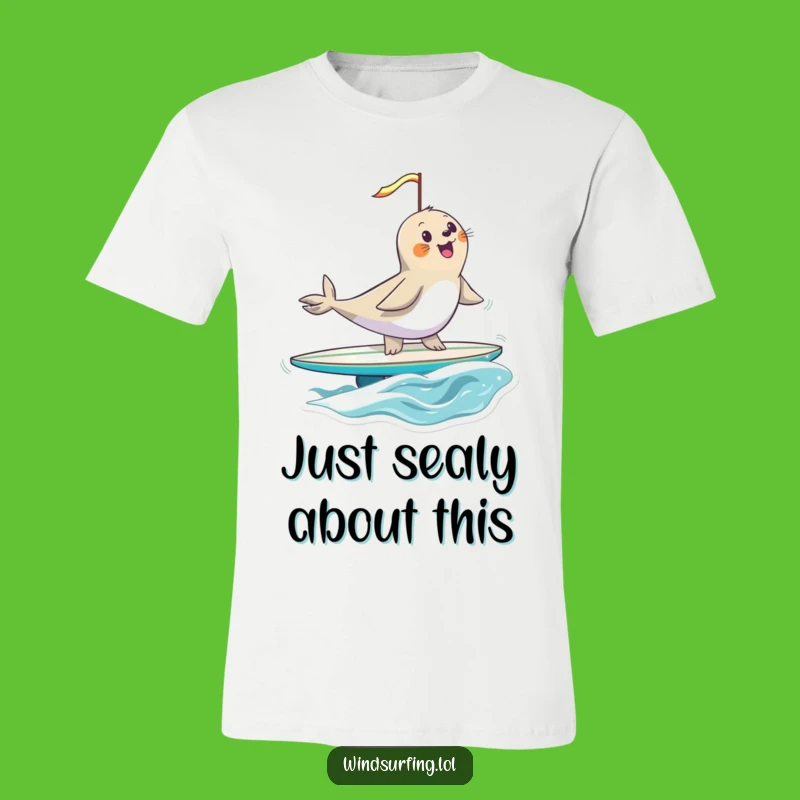Funny Seal Windsurfing T-Shirt: Happy Surfer Seal Design, Comical Beach Wear Gift