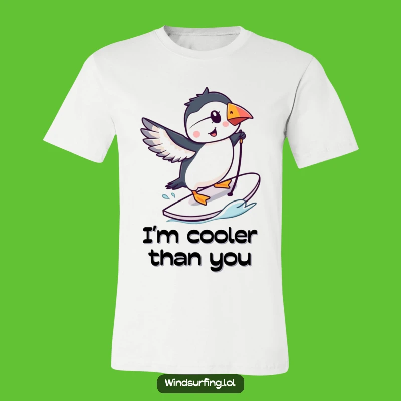 Funny Puffin Windsurfing T-Shirt - Hilarious Bird Trick Tee for Fun