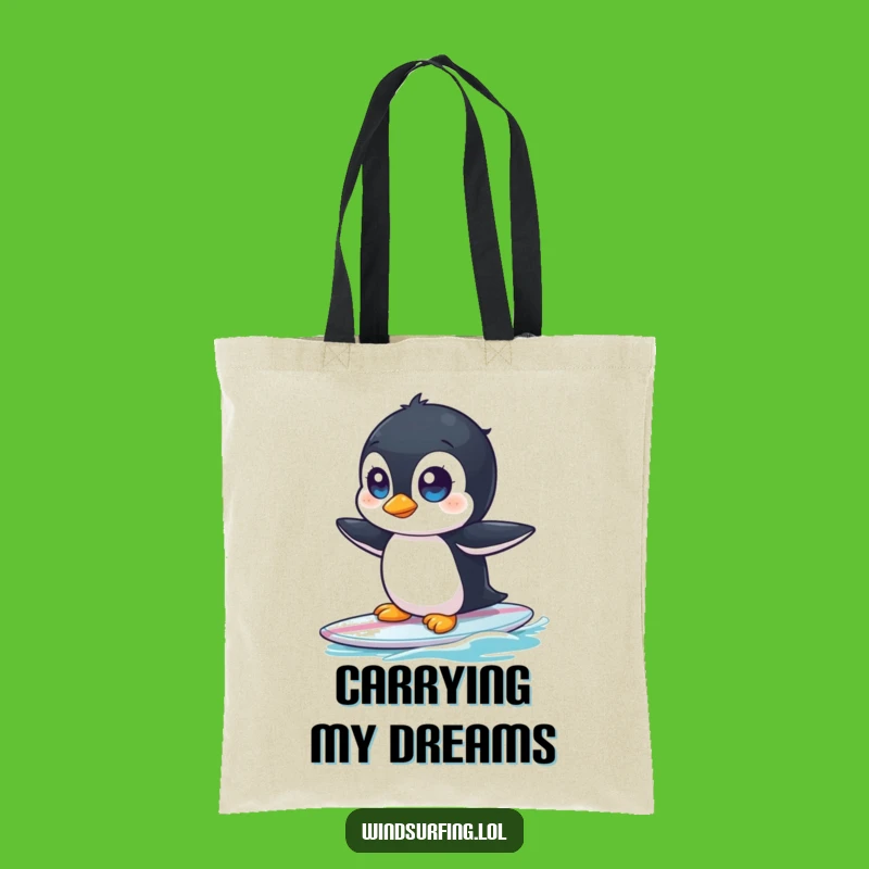 Funny Penguin Surf Tote Bag: Carry Your Laughs with This Wide-Eyed Design