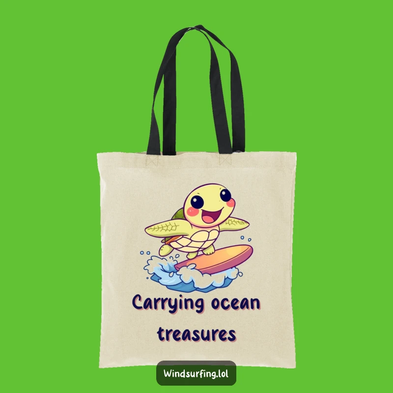 Funny Turtle Surf Tote Bag: Joyful Ocean Wave Carryall Gift