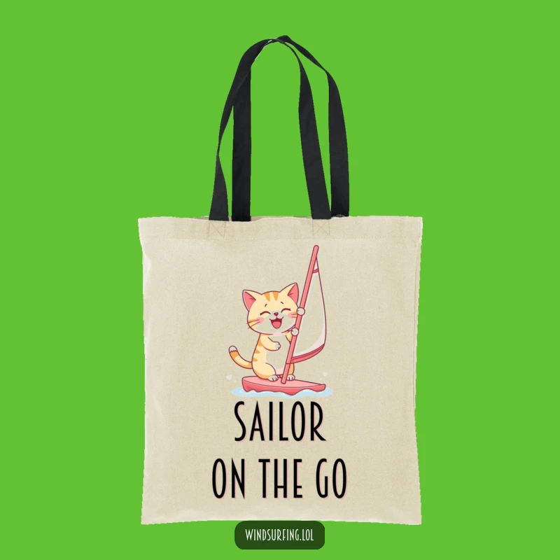 Funny Cat Windsurfing Tote Bag: Cheerful Sailor Kitty Eco Bag Gift